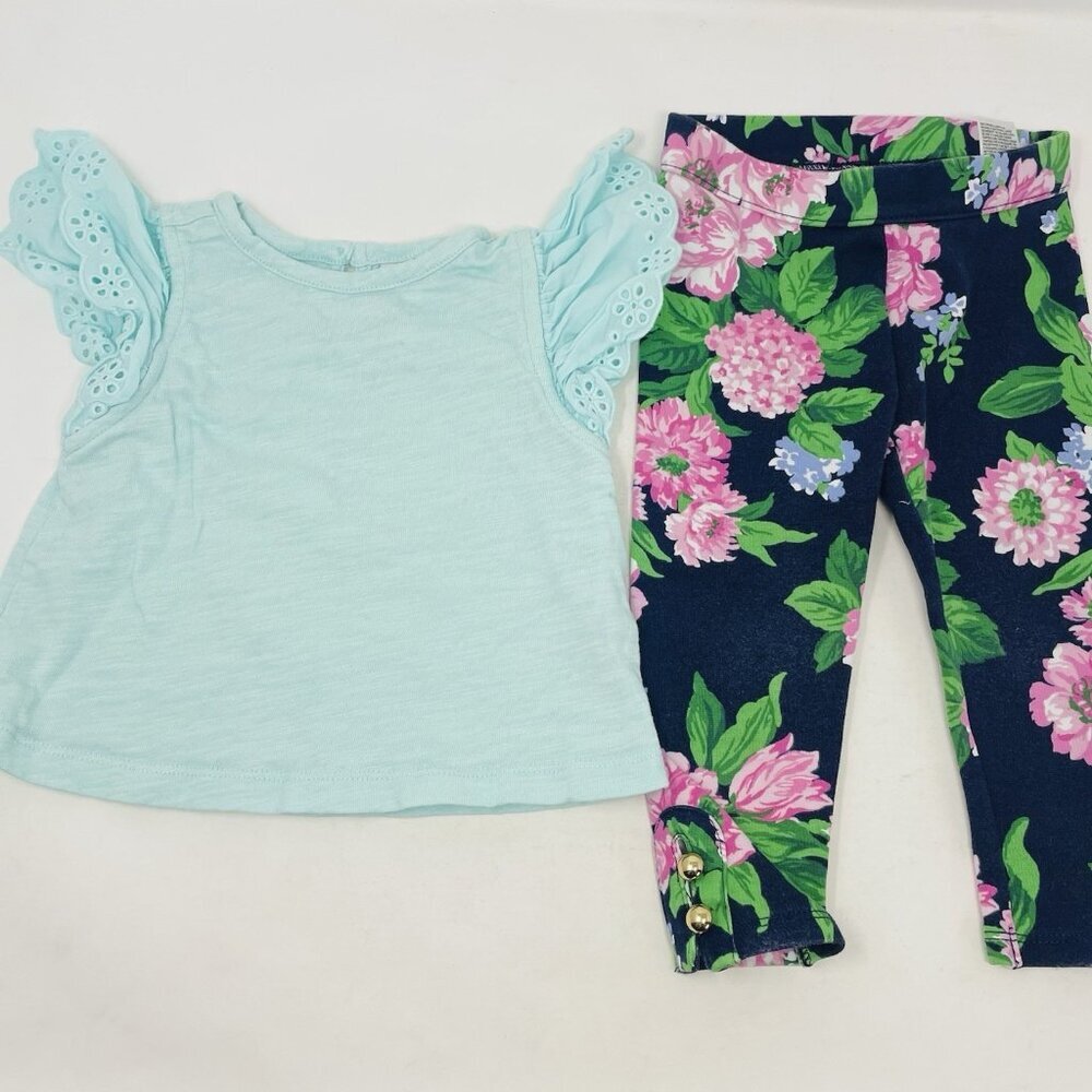 Janie & Jack Baby Girls 12-18 M Eyelet Ruffle Sleeve Top & Button Cuff Pants 044
